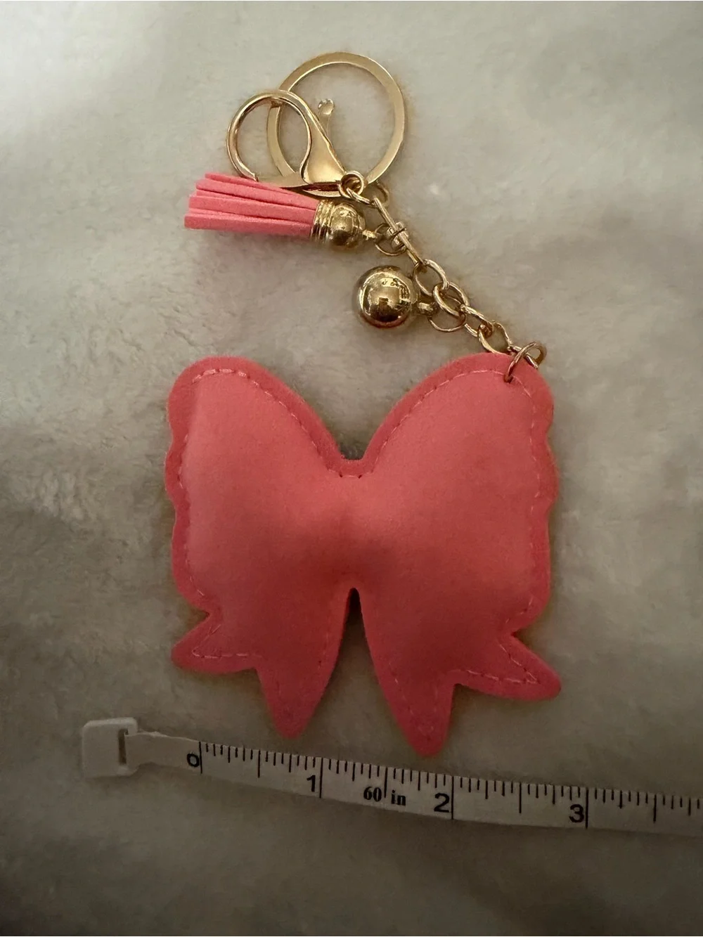 Pink Rhinestone Bow Key & Purse Charm with Tassel